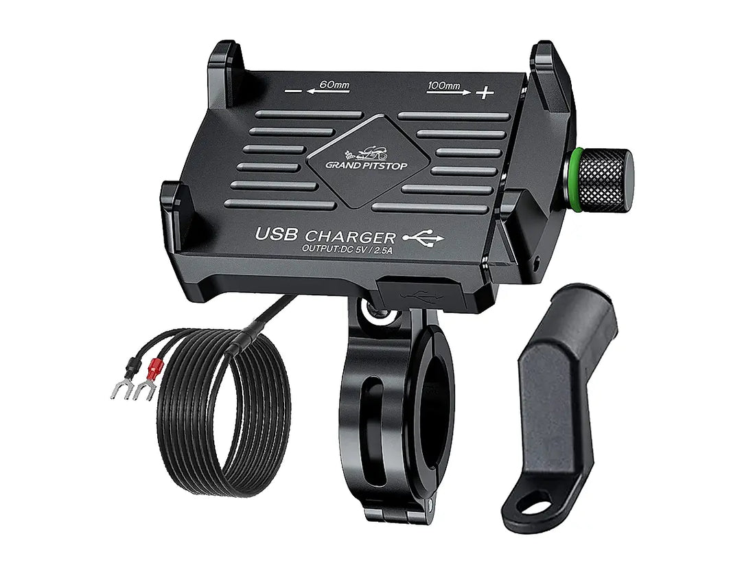 GPS Claw Grip Aluminium Mobile Holder Mount with Charger - Black - AlwaysRiding
