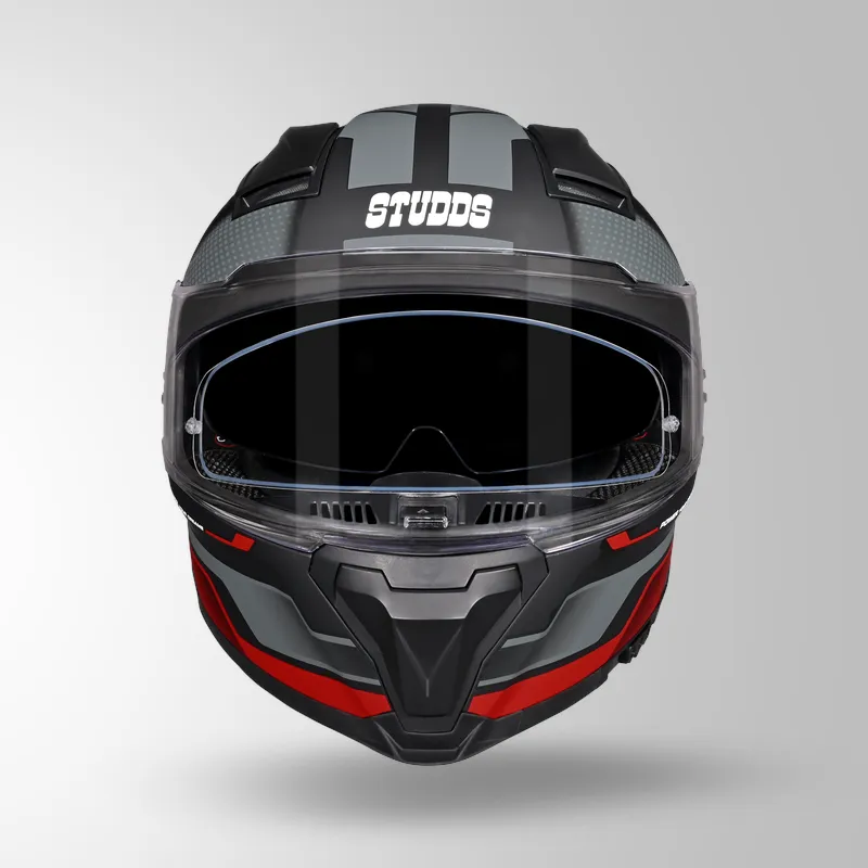 STUDDS HELIOS D1 ASPHALT HELMET (Matt Grey Red)