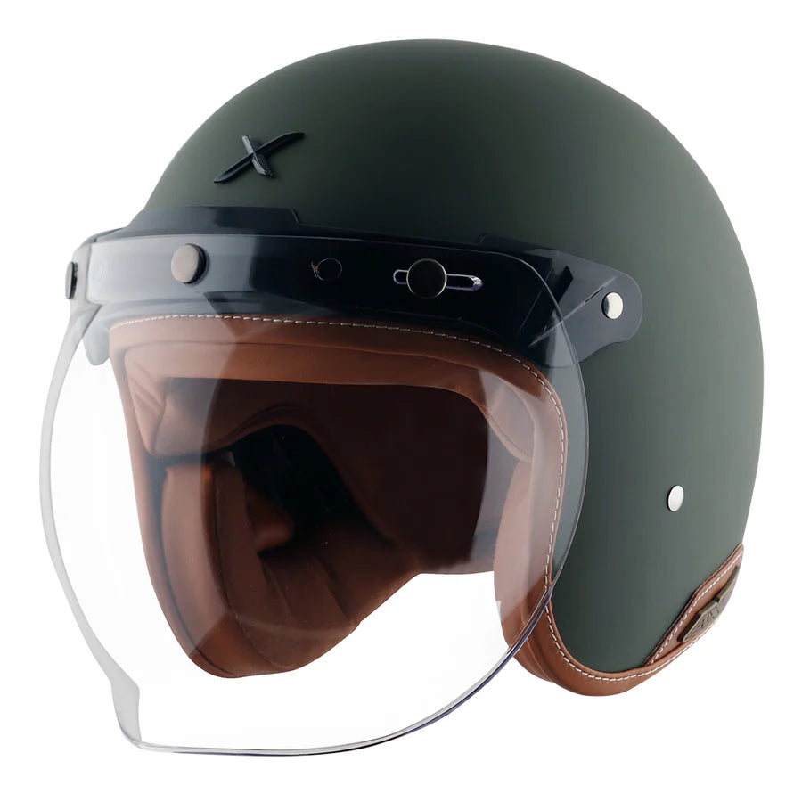 AXOR RETRO JET HELMET (Dull Battle Green) - AlwaysRiding