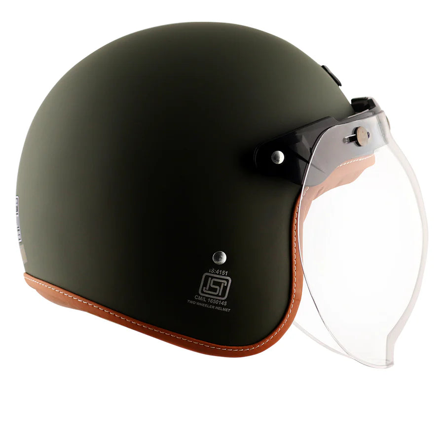 AXOR RETRO JET HELMET (Dull Battle Green) - AlwaysRiding