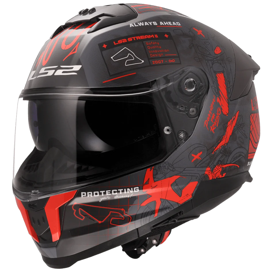 LS2 FF320 STREAM II GP HELMET (Matt Grey Red) - Always Riding