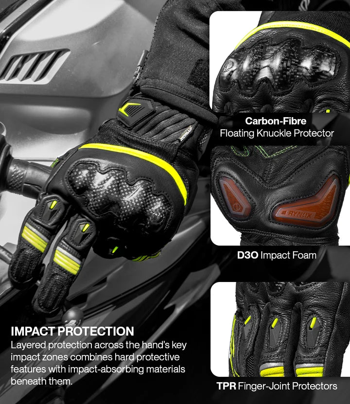 RYNOX TORNADO PRO 5 GLOVES (Black Hi-Viz Green)